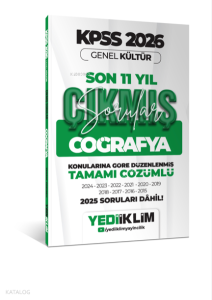 Yediiklim 2026 KPSS Genel Kültür Coğrafya Konularına Göre Tamamı Çözümlü Son 11 Yıl Çıkmış Sorular