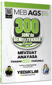 Yediiklim Yayınları 2025 MEB AGS Mevzuat Anayasa 300 Soruda Tamamı Video Çözümlü Genel Tekrar Kamp
