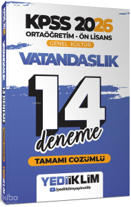 Yediiklim Yayınları 2026 KPSS Ortaöğretim Ön Lisans Genel Kültür Vatandaşlık Tamamı Çözümlü 14 Deneme