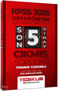 Yediiklim Yayınları 2026 Ön Lisans Genel Yetenek - Genel Kültür Tamamı Çözümlü Son 5 Sınav Çıkmış Sorular (2024 Soruları Dahil)