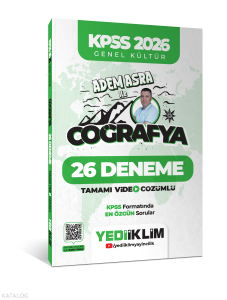 Yediiklim Yayınları KPSS 2026 Genel Kültür Adem Asra ile Coğrafya Tamamı Video Çözümlü 26 Deneme