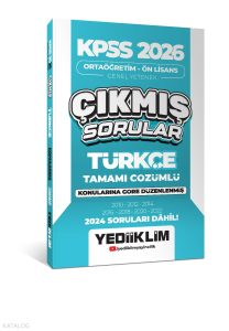 Yediiklim Yayınları KPSS 2026 Ortaöğretim-Önlisans Türkçe Konularına Göre Çıkmış Sorular(2024 Soruları Dahil)