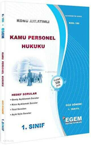 1. Sınıf 1. Yarıyıl Kamu Personel Hukuku Konu Anlatımlı Soru Bankası |
