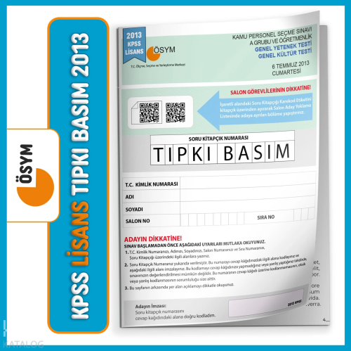 2013 KPSS Lisans GY-GK ÖSYM Çıkmış Soru Tıpkı Basım Türkiye Geneli D.Ç