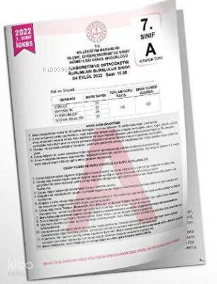 2022 7.Sınıf İOKBS BURSLULUK Çıkmış Soru Tıpkı Basım Türkiye Geneli Di