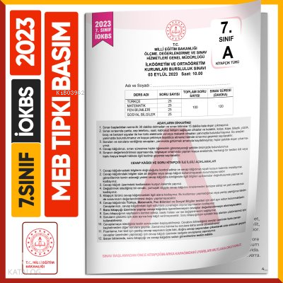2023 7.Sınıf İOKBS BURSLULUK Çıkmış Soru Tıpkı Basım Türkiye Geneli Di