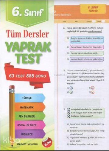 6. Sınıf Tüm Dersler Yaprak Test; 63 Test - 885 Soru