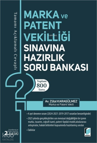 Adalet Marka ve Patent Vekilliği Sınavına Hazırlık Soru Bankası | Züla