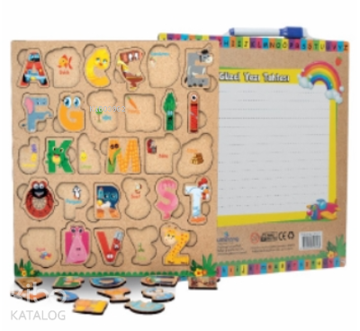Ahşap Alfabe Yapboz ve Yazı Tahtası Oyun Seti +3 Yaş;Okul Öncesi Eğitici Öğretici 31 Parça Puzzle Oyun Seti