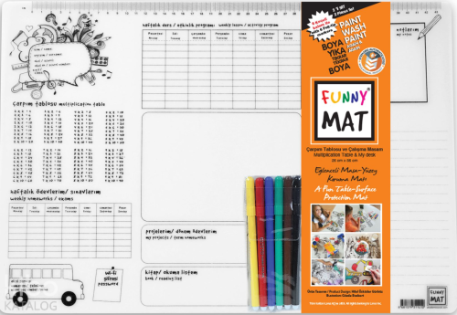 Akademi Çocuk Funny Mat Çarpım Tablosu ve Çalışma Masam 2'li Paket 6'lı Keçeli Kalem Beyaz Serisi