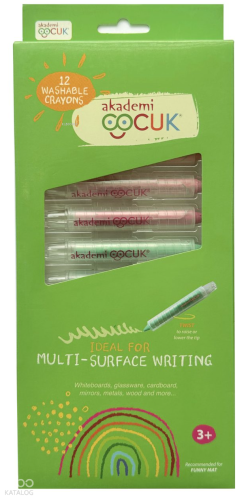Akademi Çocuk Yıkanabilir Crayons 12 Renk