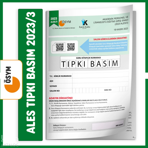 ALES 2019/3 Kasım ÖSYM Tıpkı Basım Çıkmış Soru Türkiye Geneli Dijital Çözümlü Deneme Kitapçığı