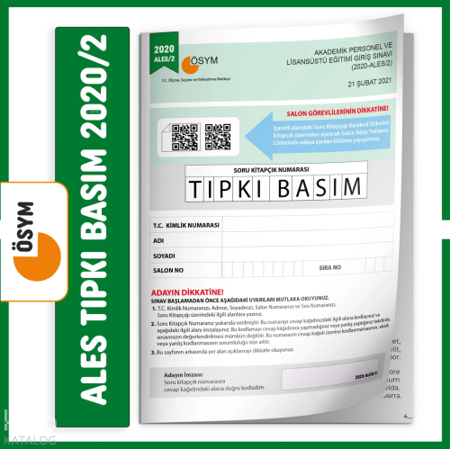 ALES 2020/2 ÖSYM Tıpkı Basım Türkiye Geneli Dijital Çözümlü Çıkmış Soru Deneme Kitapçığı