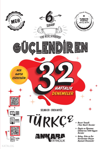 Ankara Yayıncılık 6. Sınıf Güçlendiren 32 Haftalık Türkçe Kazanım Denemeleri