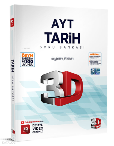 AYT 3D Tarih Soru Bankası | Seyfettin Yaman | 3D Yayınları (Hazırlık)