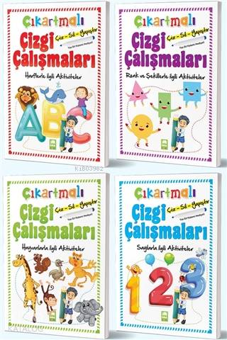 Çiz-Sil-Yapıştır Çıkartmalı Çizgi Çalışmaları Seti (4 Kitap Takım) | K