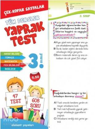 Element 3. Sınıf Tüm Dersler Yaprak Test; Çek-Kopart Sayfalar 47 Test 