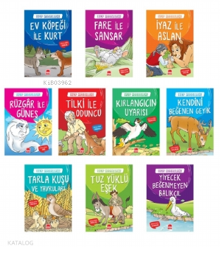 Ezop Masalları Seti (10 Kitap - Büyük Boy); 1. ve 2. Sınıflar İçin Eğik El Yazısı