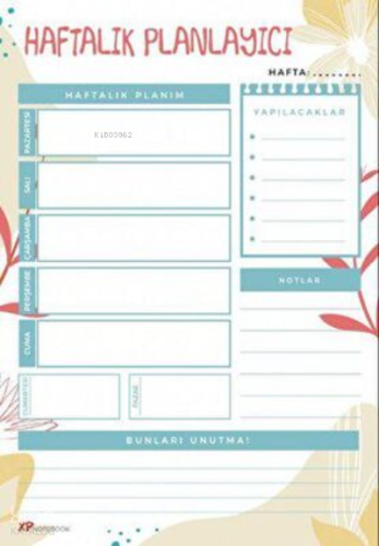 Haftalık Planlayıcı Çek Kopar- Evde Okulda işte XP Notebook Yayınları