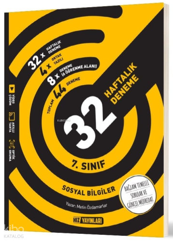 Hız Yayınları 7. Sınıf Sosyal Bilgiler 32 Haftalık Kazanım Denemeleri 