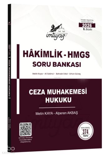 İmtiyaz 2026 HMGS Hakimlik Ceza Muhakemesi Hukuku Soru Bankası