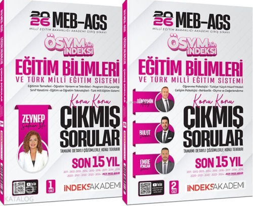 İndeks Akademi 2026 MEB-AGS Eğitim Bilimleri ve Türk Milli Eğitim Sistemi ÖSYM'nin İndeksi Çıkmış Sorular Son 15 Yıl Çözümlü Set