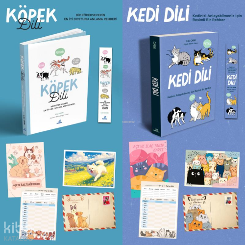Kedi Dili ve Köpek Dili İkili Set (Kartpostal - Ayraç - Aşı Takip Kart