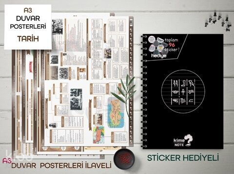Kime Note TYT Çizgili Tarih Okul Defteri Konu Anlatımlı 4 Büyük Poster ve 96 Sticker Hediye