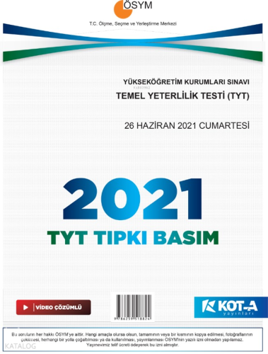 Kota 2021 TYT Çıkmış Sorular (Tıpkı Basım-Kapaksız Fasikül)
