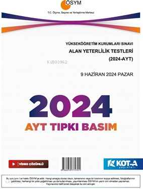 Kota 2024 AYT Çıkmış Sorular (Tıpkı Basım-Kapaksız Fasikül)