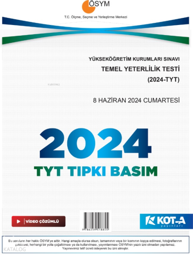 Kota 2024 TYT Çıkmış Sorular (Tıpkı Basım-Kapaksız Fasikül)