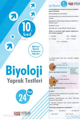 Nitelik -10. Sınıf Biyoloji Yaprak Testleri | Kolektif | Nitelik Yayın
