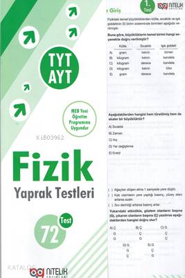 Nitelik Yayınları TYT AYT Fizik Yaprak Testleri | Kolektif | Nitelik Y