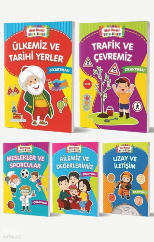 Okul Öncesi Boya Öğren Çıkartmalı Çocuk Kitapları Seti - (5 Kitap) | K