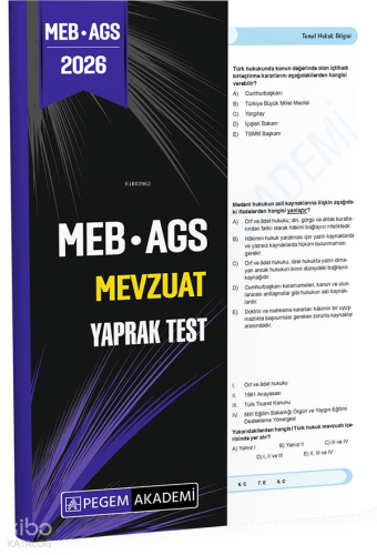 Pegem Akademi 2026 MEB AGS Mevzuat Yaprak Test | Kolektif | Pegem Akad