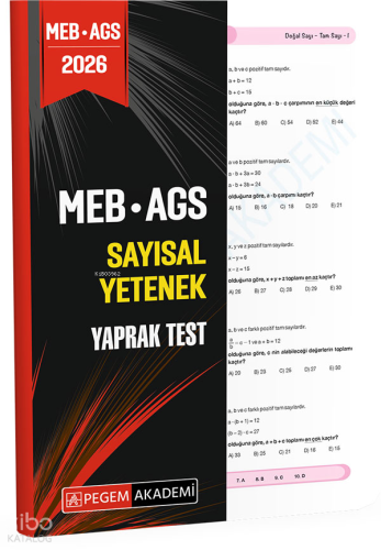 Pegem Akademi 2026 MEB AGS Sayısal Yetenek Yaprak Test | Kolektif | Pe