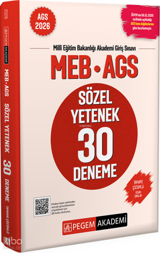 Pegem Akademi 2026 MEB AGS Sözel Yetenek 30 Deneme Tamamı Çözümlü | Ko