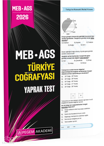Pegem Akademi 2026 MEB AGS Türkiye Coğrafyası Yaprak Test | Kolektif |