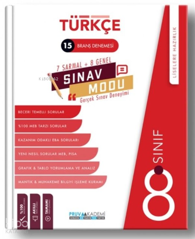 Pruva Akademi 8. Sınıf Türkçe Sınav Modu 15 Deneme | Kolektif | Pruva 