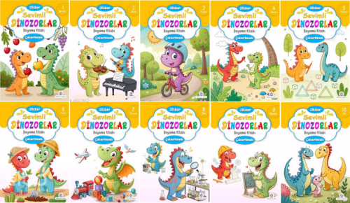 Sevimli Dinozorlar Boyama Kitabı (10 Kitap) | Ali Ünlü | Atlı Karınca 
