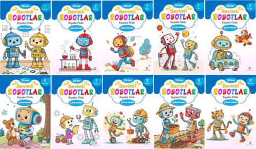 Sevimli Robotlar Boyama Kitabı (10 Kitap) | Ali Ünlü | Atlı Karınca Ya