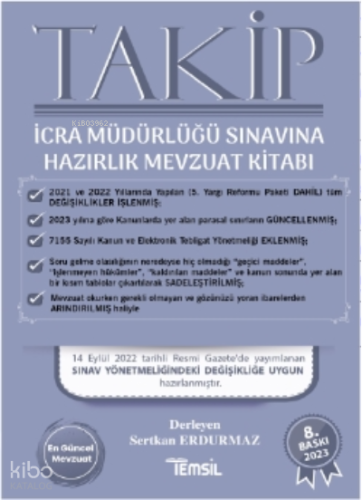 Takip İcra Müdürlüğü Sınavına Hazırlık Mevzuat Kitabı | Sertkan Erdurm
