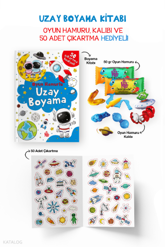 Uzay Boyama Kitabı - Oyun Hamuru, Oyuncak ve Çıkartma Hediyeli - 3 Yaş