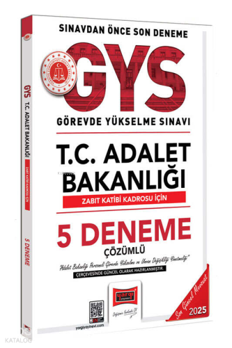 Yargı Yayınları 2025 T.C. Adalet Bakanlığı Zabıt Katibi Kadrosu İçin Çözümlü 5 Deneme
