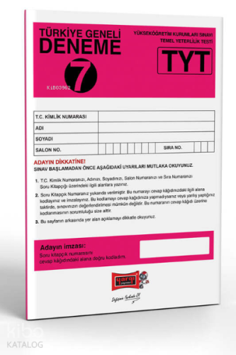 Yargı Yayınları TYT Türkiye Geneli Deneme Sınavı - 7