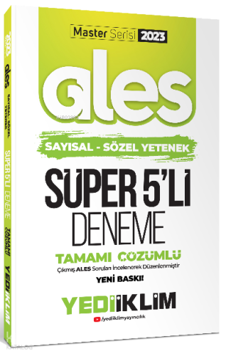 Yediiklim Yayınları 2023 Master Serisi Ales Sayısal- Sözel Yetenek Tamamı Çözümlü Süper 5'li Deneme