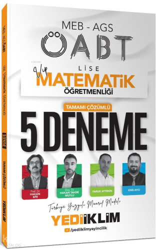 Yediiklim Yayınları 2025 MEB AGS ÖABT VİP Lise Matematik Öğretmenliği Tamamı Çözümlü 5 Deneme Sınavı