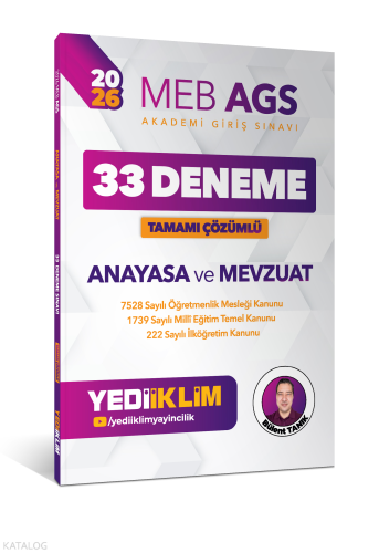 Yediiklim Yayınları 2026 MEB AGS Anayasa ve Mevzuat Tamamı Çözümlü 33 Deneme