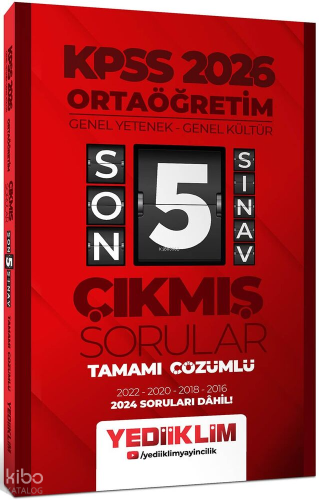 Yediiklim Yayınları 2026 Ön Lisans Genel Yetenek - Genel Kültür Tamamı Çözümlü Son 5 Sınav Çıkmış Sorular (2024 Soruları Dahil)