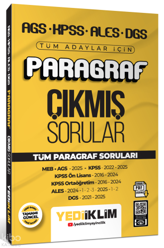 Yediiklim Yayınları AGS KPSS ALES DGS Tüm Adaylar İçin Paragraf Tamamı PDF Çözümlü;Tüm Paragraf Soruları - Çıkmış Sorular
